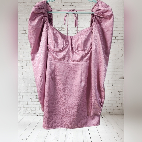 NWOT Lulus Burst Into Bloom Mauve Satin Floral Jacquard Mini Dress Sz S - Picture 5 of 10